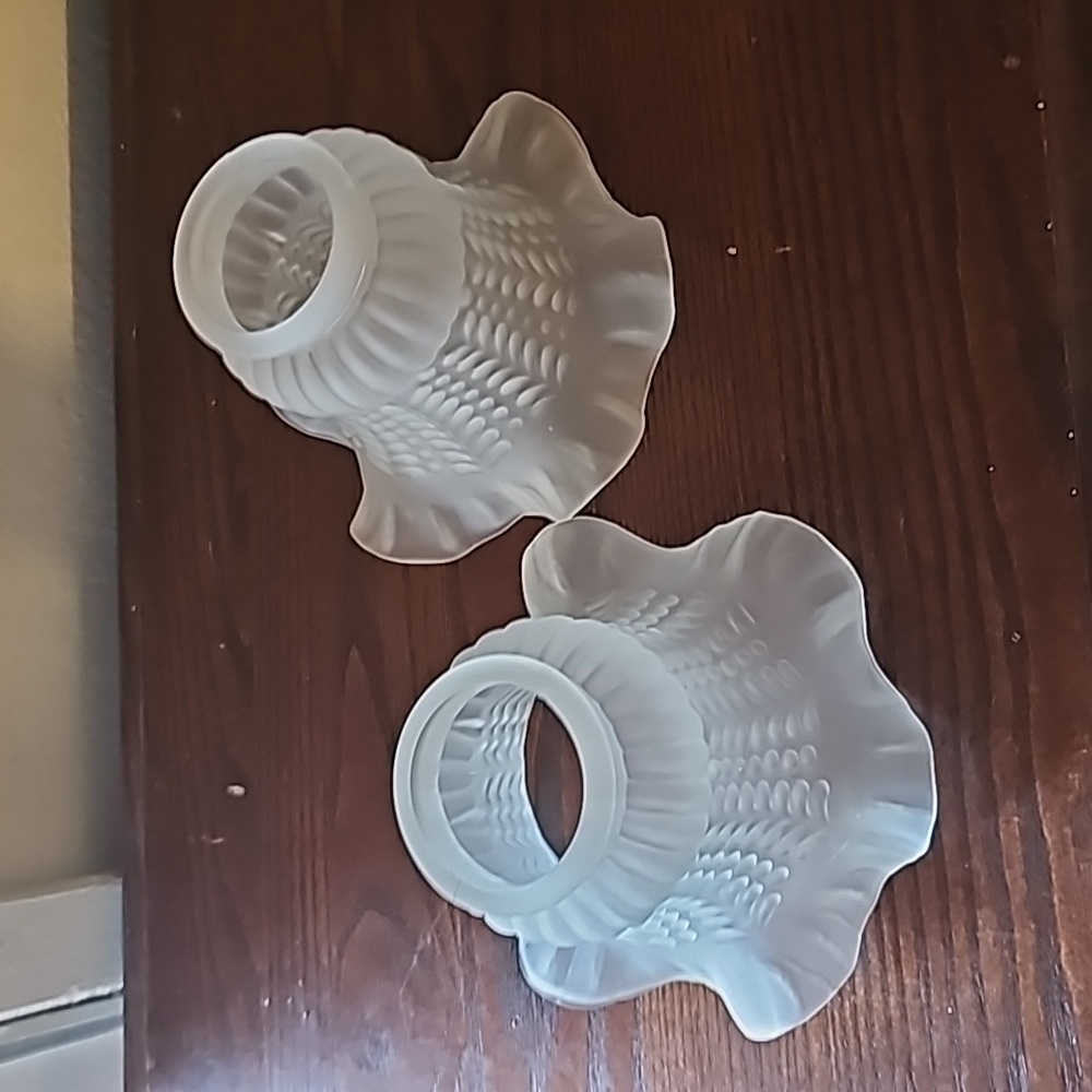 Two Frosted Ruffled Glass Shades - Picture 3 of 7